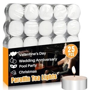 White Parafin Tea Lights - 25 Pack NWT